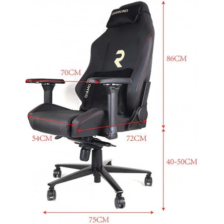 Cadeira gamer profissional Diamond. Inclinação de 180º, altura ajustável, apoios de braços 4D, almofada cervical e lombar