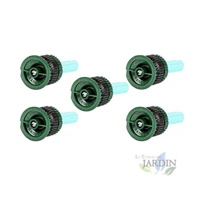 5 Boquillas HE-Van-08 para aspersor de riego Rain Bird, alta eficiencia y ahorro de agua. Alcance 2,4m, verde 5 Boquillas HE-Van-08 para aspersor de riego Rain Bird, alta eficiencia y ahorro de agua. Alcance 2,4m, verde