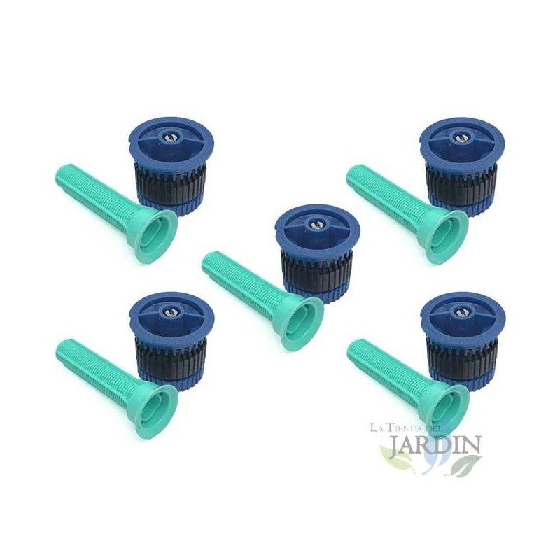 5 Boquillas HE-Van-10 para aspersor de riego Rain Bird, alta eficiencia y ahorro de agua. Alcance 3m, azul 5 Boquillas HE-Van-10 para aspersor de riego Rain Bird, alta eficiencia y ahorro de agua. Alcance 3m, azul