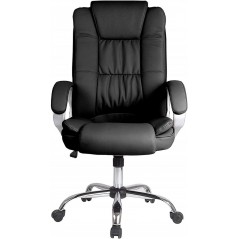 Cadeira de escritório New York com braços, altura ajustável e design ergonômico. Couro sintético preto.