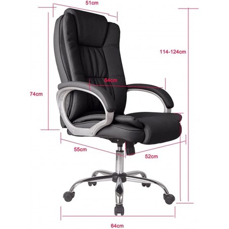New York Office Chair with armrests, adjustable height, and ergonomic design. Black Faux Leather