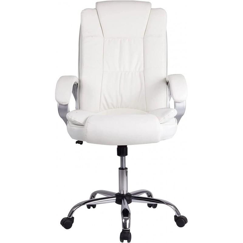 Chaise de bureau ergonomique avec accoudoirs rabattables, hauteur réglable et design ergonomique. Ausse fourrure blanc