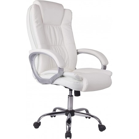 New York Office Chair with armrests, adjustable height, and ergonomic design. White Faux Leather