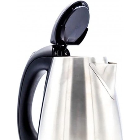 Chaleira elétrica de 1,7 litro. 2200 W. Aço inoxidável. Fervura rápida. Base giratória de 360°. Desligamento automático.
