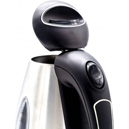 Chaleira elétrica de 1,7 litro. 2200 W. Aço inoxidável. Fervura rápida. Base giratória de 360°. Desligamento automático.