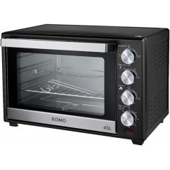 45-l-Elektro-Backofen mit Bräter. 2000 W. Temperatur bis 230 °C, 60-Minuten-Timer. Schwarz.