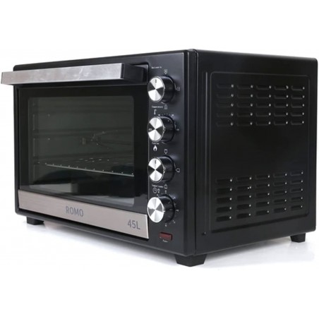 45-l-Elektro-Backofen mit Bräter. 2000 W. Temperatur bis 230 °C, 60-Minuten-Timer. Schwarz.
