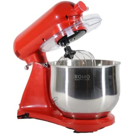 Batedeira orbital de 1800 W. Processador de alimentos profissional de 8 L, 6 velocidades. Design retrô vintage, vermelho.