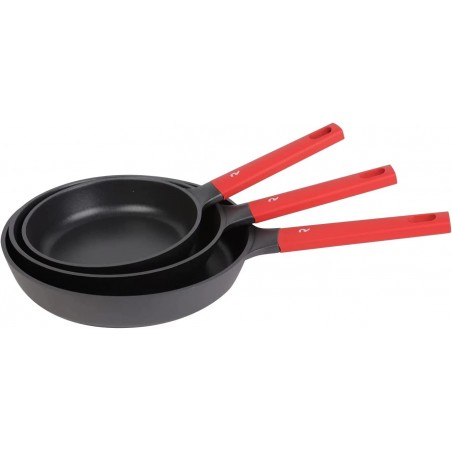 Lot de 3 Poêles à Frire en Fonte d'Aluminium 20, 24 et 28 cm, Revêtement Antiadhésif pour Tous Types de Cuisinières