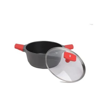 28 cm Kasserolle mit Deckel aus gehärtetem Glas und Silikongriffen. Geeignet für Induktion