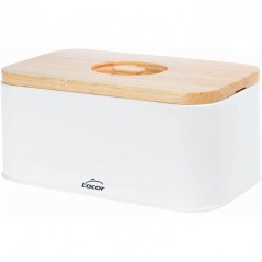 Nordic style bread bin with cutting board on the lid [30 x 18 x 12.5 cm] - Matt white