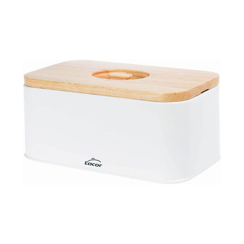 Portapane in stile nordico con tagliere sul coperchio [30 x 18 x 12,5 cm] - Bianco opaco