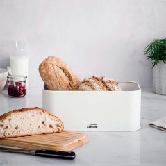 Boîte à pain de style nordique avec planche à découper sur le couvercle [30 x 18 x 12,5 cm] - Blanc mat