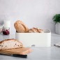Caixa de pão estilo nórdico com tábua de corte na tampa [30 x 18 x 12,5 cm] - Branco fosco