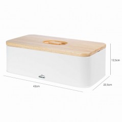 Caixa de pão estilo nórdico com tábua de corte na tampa [42 x 22,5 x 12,5 cm] - Branco fosco