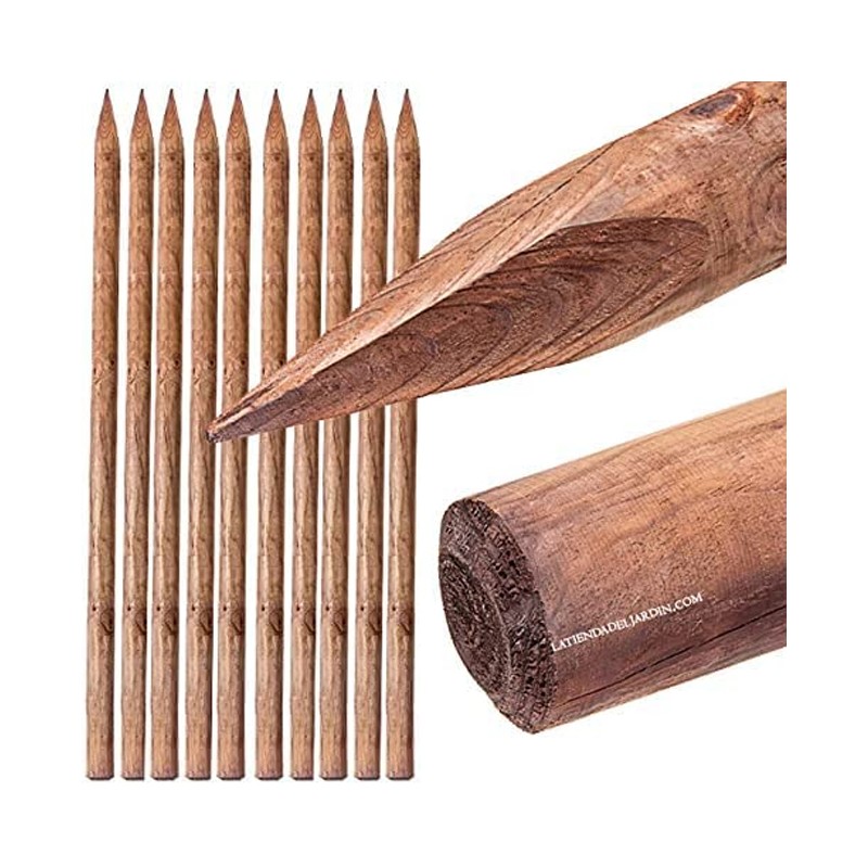 Lot de 20 Tuteur en bois 150 cm Ø 4 cm | Tuteurs avec Pointe | Poteaux en Bois | Piquets de Fixation | Piquets de Jardin