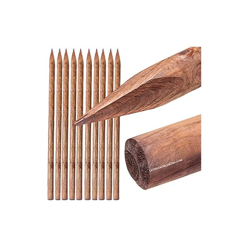 Pack 20 x Estaca para árboles Ø5 cm x 180cm, postes de madera redondos con punta, empalizadas, estacas de fijación, tutores