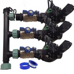 Sistema di irrigazione automatico da giardino a 3 zone con elettrovalvola Rain Bird HV da 1" 24 V. Da utilizzare con programmato
