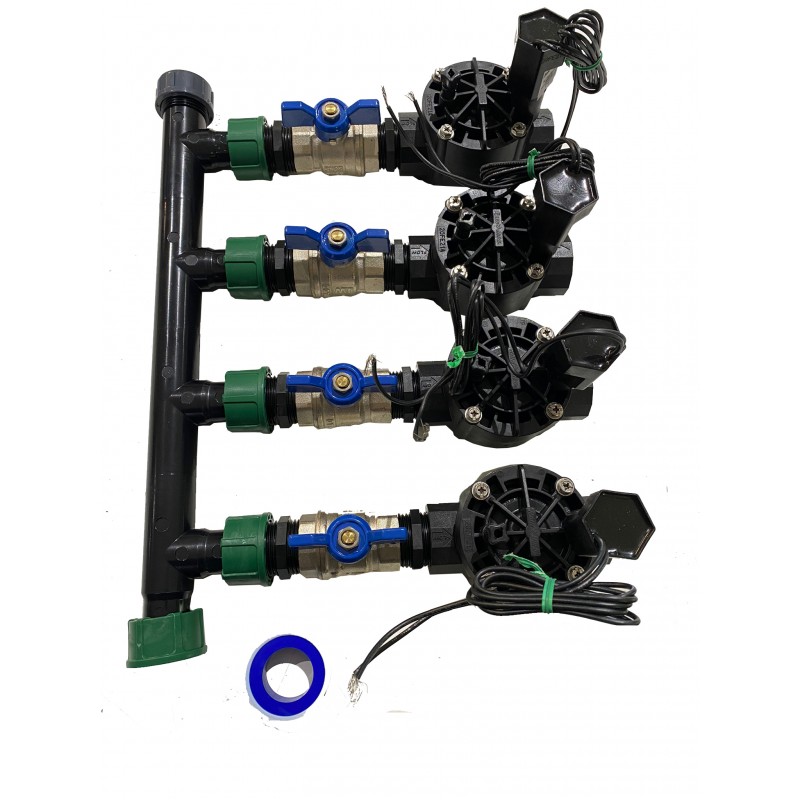 Sistema de Riego Automático para jardin de 4 zonas con Electroválvula Rain Bird HV 1" 24v. Uso con Programadores Eléctricos Sistema de Riego Automático para jardin de 4 zonas con Electroválvula Rain Bird HV 1" 24v. Uso con Programadores Eléctricos
