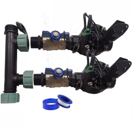 Automatisches 2-Zonen-Gartenbewässerungssystem mit Rain Bird HV 1" 9-V-Magnetventil. Verwendung mit batteriebetriebenen Steuerun