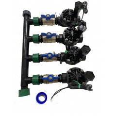 Automatisches Gartenbewässerungssystem mit 4 Zonen mit Rain Bird HV 1" 9 V Magnetventil. Verwendung mit batteriebetriebenen Steuergeräten