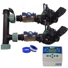 Automatisches 2-Zonen-Gartenbewässerungssystem mit ELC401-Steuergerät und Rain Bird HV 1" 24-V-Magnetventilen