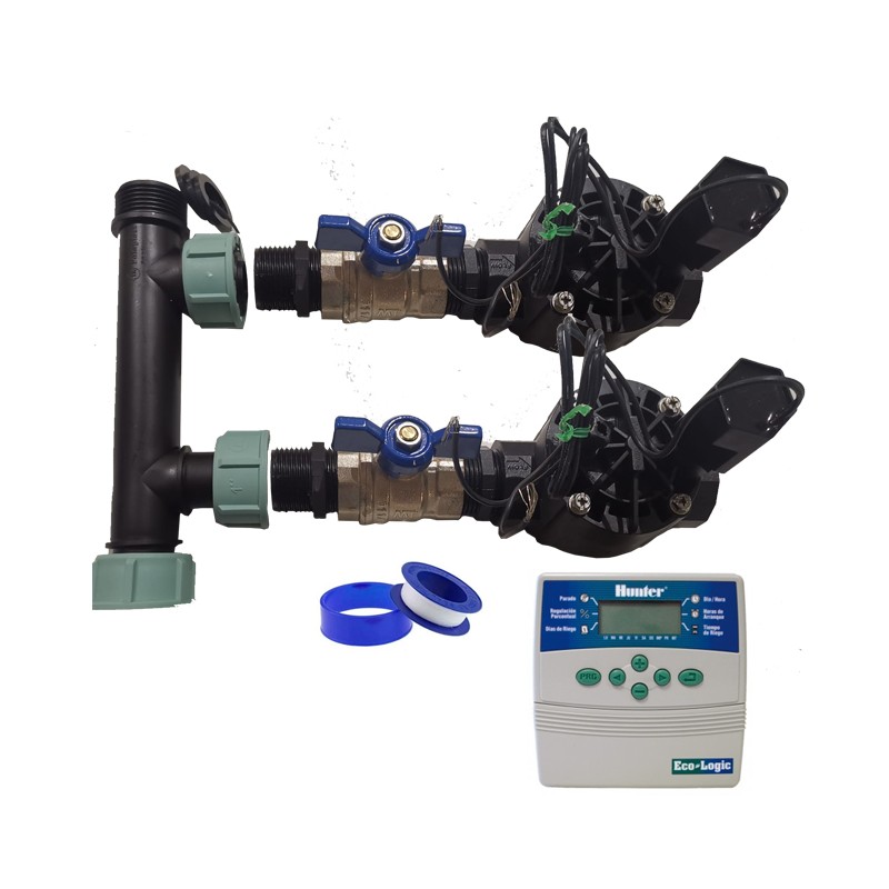 2-Zone Automatic Garden Irrigation System with ELC401 Controller and Rain Bird HV 1" 24v Solenoid Valves