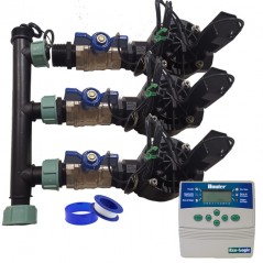 Sistema di irrigazione automatico da giardino a 3 zone con programmatore ELC401 e elettrovalvole Rain Bird HV da 1" 24 V