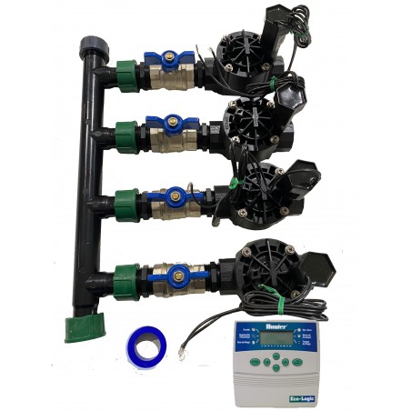 Automatic Garden Irrigation System with 4 zones with ELC401 Programmer and Rain Bird HV 1" 24v Solenoid Valves