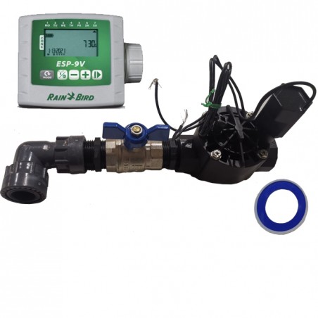 Automatisches Gartenbewässerungssystem mit 1 Zone mit ESP 9V Programmierer und Rain Bird HV 1" 9V Magnetventil
