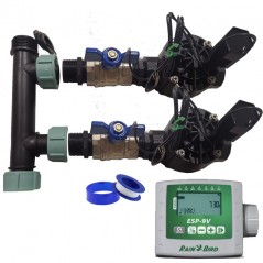 Automatic Garden Irrigation System with 2 zones with ESP 9V Programmer and Rain Bird HV 1" 9v Solenoid Valves