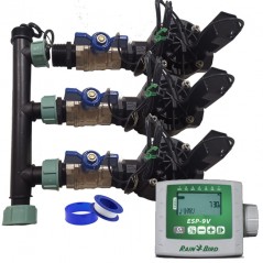 3-Zone Automatic Garden Irrigation System with ESP 9V Controller and Rain Bird HV 1" 9V Solenoid Valves