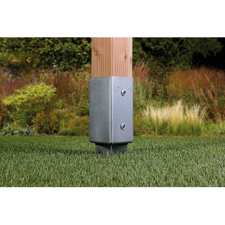 Grey square metal stake 12x12x75 cm for fixing structures and posts