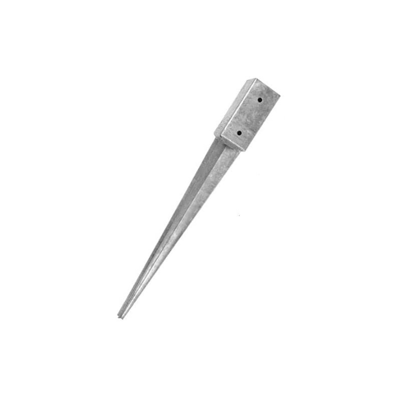 Piquet d'angrage carré métallique 7 x 7 cm, base de 65 cm, idéaux pour poteaux en bois, gris Piquet d'angrage carré métallique 7 x 7 cm, base de 65 cm, idéaux pour poteaux en bois, gris