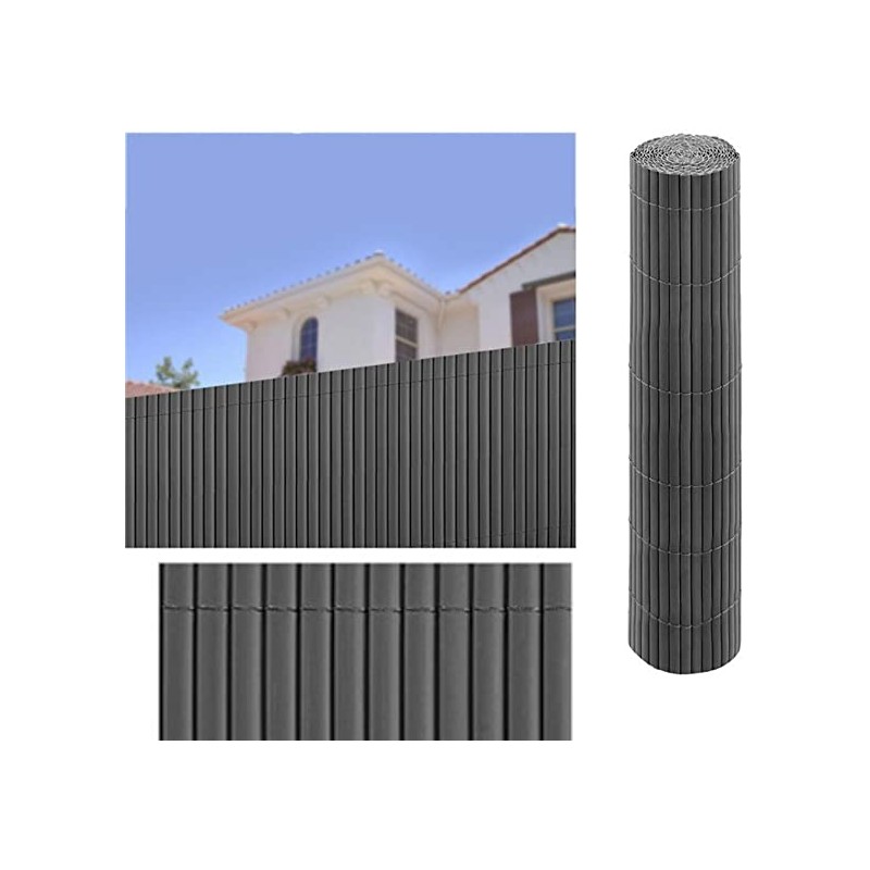 Canisse Synthétique PVC double 1 x 3 m avec Cannes Entières anthracite, Brise-Vue pour Jardins, Balcons et Clôtures