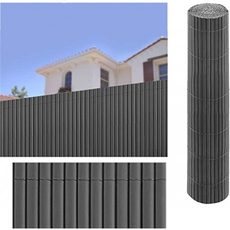 Canisse Synthétique PVC double 1 x 3 m avec Cannes Entières anthracite, Brise-Vue pour Jardins, Balcons et Clôtures