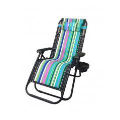 Folding Lounger for Garden and Beach, Blue Striped Color