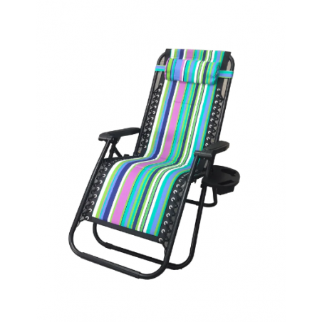Folding Lounger for Garden and Beach, Blue Striped Color