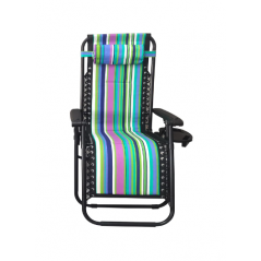 Folding Lounger for Garden and Beach, Blue Striped Color