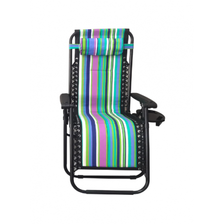 Folding Lounger for Garden and Beach, Blue Striped Color