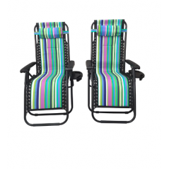 2 x Chaise de camping pliable zéro gravité, pour le jardin et de plage, bleu rayé