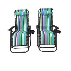 Lot de 2 Chaise de camping pliable zéro gravité, pour le jardin et de plage, bleu rayé