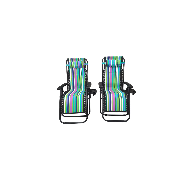 Set di 2 Sdraio pieghevole per giardino e spiaggia, a righe blu Set di 2 Sdraio pieghevole per giardino e spiaggia, a righe blu
