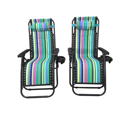 Lot de 2 Chaise de camping pliable zéro gravité, pour le jardin et de plage, bleu rayé