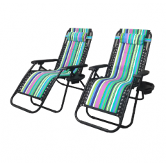 2 x Chaise de camping pliable zéro gravité, pour le jardin et de plage, bleu rayé