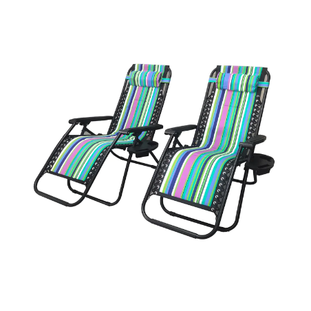 Set di 2 Sdraio pieghevole per giardino e spiaggia, a righe blu