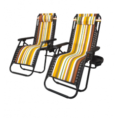 Lot de 2 Chaise de camping pliable zéro gravité, pour le jardin et de plage, jaune rayé