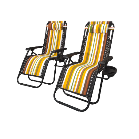 2 x Chaise de camping pliable zéro gravité, pour le jardin et de plage, jaune rayé