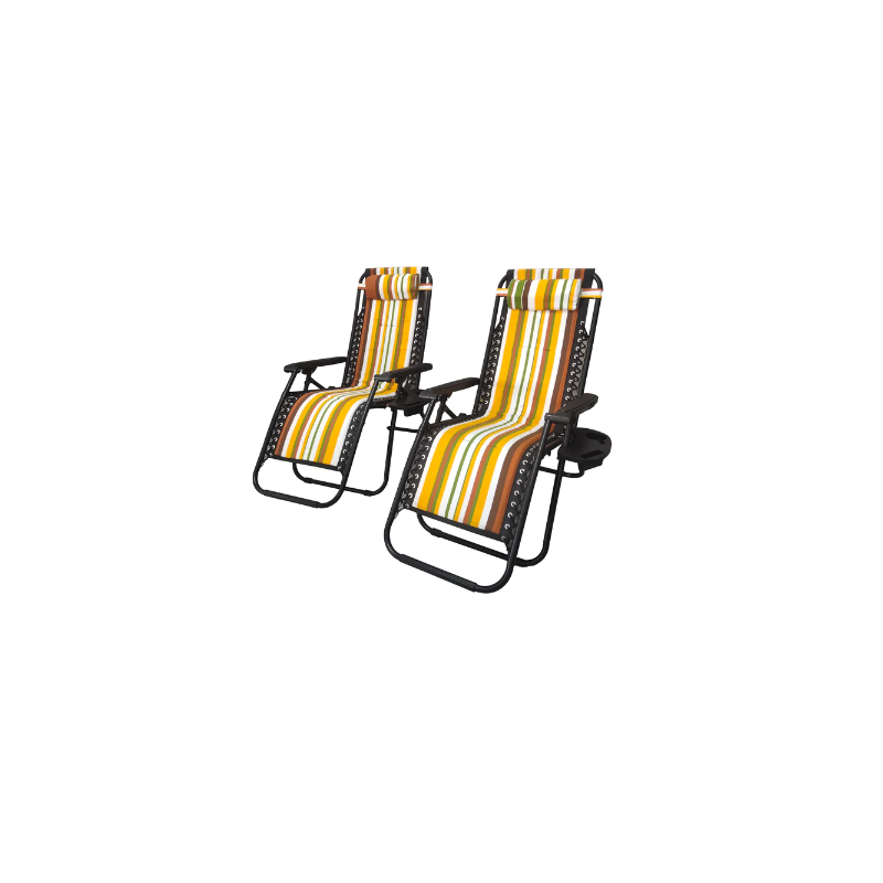 Pack of 2 Folding Loungers for Garden and Beach, Yellow Striped Color