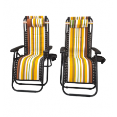 Lot de 2 Chaise de camping pliable zéro gravité, pour le jardin et de plage, jaune rayé